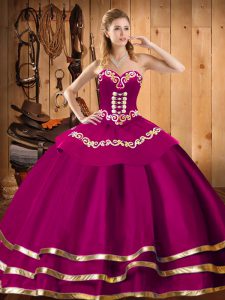 Fantastic Fuchsia Lace Up Sweetheart Embroidery 15th Birthday Dress Organza Sleeveless