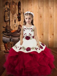 Amazing Sleeveless Embroidery and Ruffles Lace Up Glitz Pageant Dress