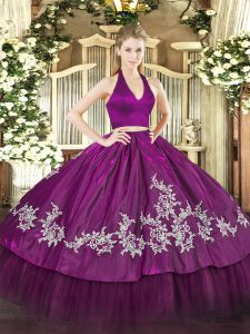 Floor Length Zipper 15 Quinceanera Dress Fuchsia for Military Ball and Sweet 16 and Quinceanera with Appliques