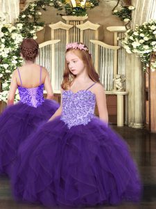 High Quality Sleeveless Appliques and Ruffles Lace Up Little Girls Pageant Dress Wholesale
