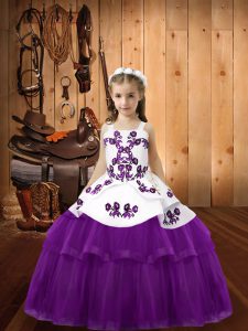 Floor Length Ball Gowns Sleeveless Eggplant Purple Little Girl Pageant Dress Lace Up