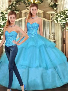 Traditional Sweetheart Sleeveless Organza Quinceanera Dress Ruffled Layers Lace Up