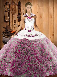 Fantastic Sleeveless Embroidery Lace Up Sweet 16 Dresses with Multi-color Sweep Train