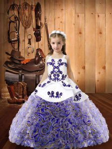 Popular Multi-color Sleeveless Embroidery and Ruffles Floor Length Kids Pageant Dress