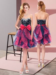 Multi-color A-line Sweetheart Sleeveless Organza Mini Length Lace Up Beading and Ruffles and Bowknot Damas Dress