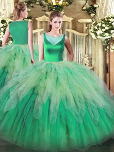 Multi-color Organza Backless Scoop Sleeveless Floor Length Quinceanera Gowns Beading and Ruffles