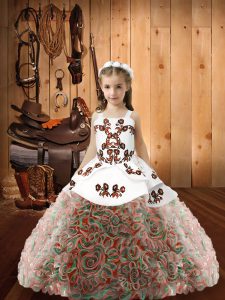 Most Popular Multi-color Lace Up Straps Embroidery Little Girl Pageant Gowns Fabric With Rolling Flowers Sleeveless