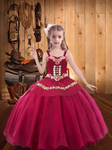 Graceful Floor Length Red Little Girls Pageant Dress Straps Sleeveless Lace Up