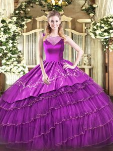Custom Designed Floor Length Purple Vestidos de Quinceanera Organza Sleeveless Beading and Embroidery