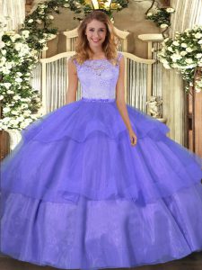 Custom Designed Ball Gowns Quince Ball Gowns Lavender Scoop Organza Sleeveless Floor Length Clasp Handle