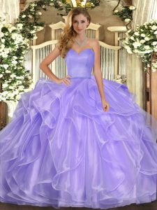 Suitable Lavender Ball Gowns Ruffles Vestidos de Quinceanera Lace Up Organza Sleeveless Floor Length