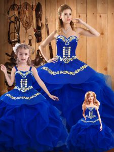 Super Royal Blue Sleeveless Floor Length Ruffles Lace Up Ball Gown Prom Dress
