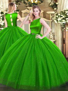 Floor Length Clasp Handle Vestidos de Quinceanera Green for Military Ball and Sweet 16 and Quinceanera with Belt