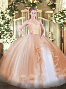 Ball Gowns Quinceanera Dresses Champagne Sweetheart Tulle Sleeveless Floor Length Lace Up