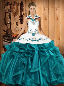 Enchanting Sleeveless Embroidery and Ruffles Lace Up Sweet 16 Quinceanera Dress