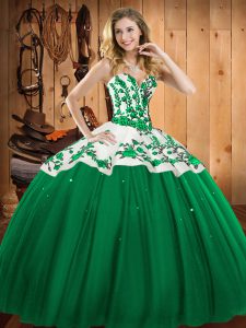 Discount Dark Green Sleeveless Embroidery Floor Length Quinceanera Gowns