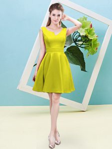 A-line Damas Dress Yellow Asymmetric Satin Sleeveless Mini Length Zipper