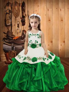 Green Sleeveless Organza Lace Up Girls Pageant Dresses for Sweet 16 and Quinceanera
