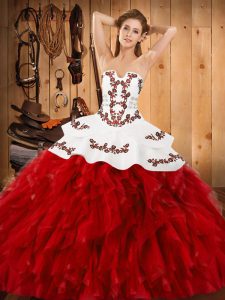 Flare Sleeveless Embroidery and Ruffles Lace Up Quince Ball Gowns