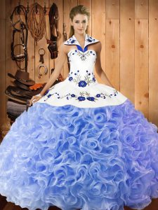 Lavender Sleeveless Fabric With Rolling Flowers Lace Up Quinceanera Gown for Military Ball and Sweet 16 and Quinceanera