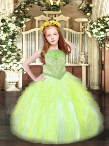 Simple Ball Gowns Pageant Gowns For Girls Yellow Green Scoop Organza Sleeveless Floor Length Zipper