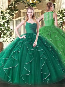 Floor Length Dark Green 15th Birthday Dress Straps Sleeveless Zipper