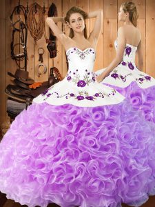 Sleeveless Floor Length Embroidery Lace Up Quinceanera Gown with Lilac