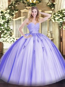 Colorful Lavender Sleeveless Beading and Appliques Floor Length Sweet 16 Dress