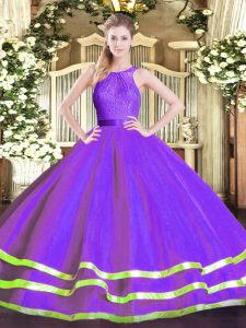 Discount Floor Length Eggplant Purple Ball Gown Prom Dress Scoop Sleeveless Zipper