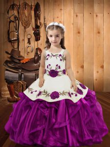 Floor Length Fuchsia Pageant Dress Toddler Straps Sleeveless Lace Up