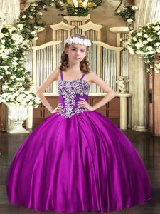 Fuchsia Sleeveless Satin Lace Up Little Girl Pageant Dress for Party and Quinceanera