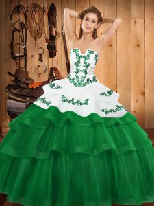 Top Selling Sleeveless Sweep Train Embroidery and Ruffled Layers Lace Up Sweet 16 Quinceanera Dress