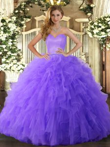 Sleeveless Floor Length Ruffles Lace Up Quinceanera Gown with Lavender