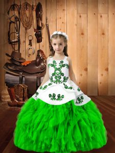 Latest Lace Up Little Girls Pageant Dress Wholesale Embroidery and Ruffles Sleeveless Floor Length