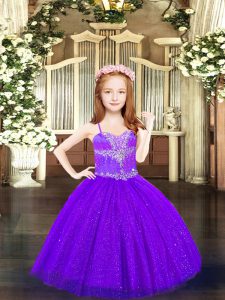 Purple Spaghetti Straps Neckline Beading Custom Made Pageant Dress Sleeveless Lace Up