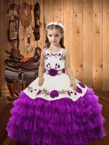 Sleeveless Organza Lace Up Pageant Dress in Eggplant Purple with Lace