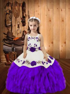New Arrival Floor Length Eggplant Purple Little Girl Pageant Dress Straps Sleeveless Lace Up