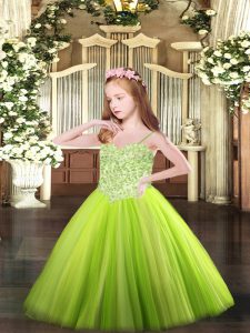 Floor Length Yellow Green Little Girls Pageant Dress Wholesale Spaghetti Straps Sleeveless Lace Up