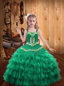 Modern Ball Gowns Pageant Dress Turquoise Straps Organza Sleeveless Floor Length Lace Up