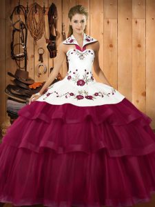 Sleeveless Sweep Train Embroidery and Ruffled Layers Lace Up Quinceanera Gown