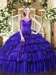 Deluxe Sleeveless Side Zipper Floor Length Beading and Ruffled Layers Quinceanera Gown