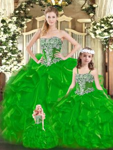 Inexpensive Floor Length Green Sweet 16 Dress Strapless Sleeveless Lace Up