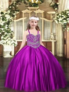 Fashion Straps Sleeveless Lace Up Winning Pageant Gowns Purple Satin