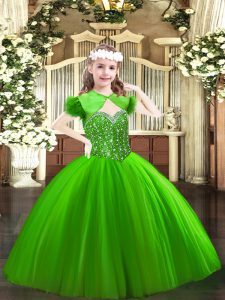 Custom Fit Tulle Straps Sleeveless Lace Up Beading Girls Pageant Dresses in Green