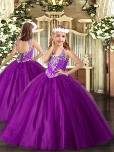 Discount Purple V-neck Lace Up Beading Little Girl Pageant Dress Sleeveless