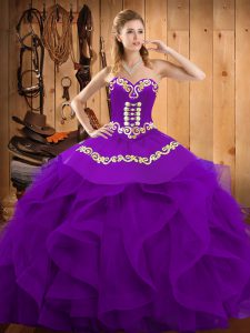 Free and Easy Purple Sleeveless Embroidery and Ruffles Floor Length Sweet 16 Dress
