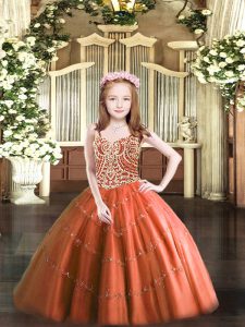 Top Selling Beading Kids Pageant Dress Rust Red Lace Up Sleeveless Floor Length