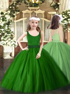 Graceful Floor Length Zipper Pageant Gowns Dark Green for Party and Quinceanera with Beading
