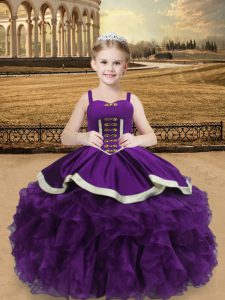 Hot Sale Eggplant Purple Sleeveless Organza Lace Up High School Pageant Dress for Sweet 16 and Quinceanera