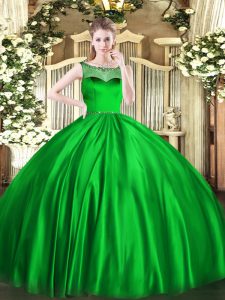 Green Ball Gown Prom Dress Sweet 16 and Quinceanera with Beading Scoop Sleeveless Zipper